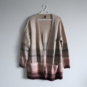 Denver Hayes Women's Sz XL Striped Open Front‎ Knit Stretch Pocket Cardigan